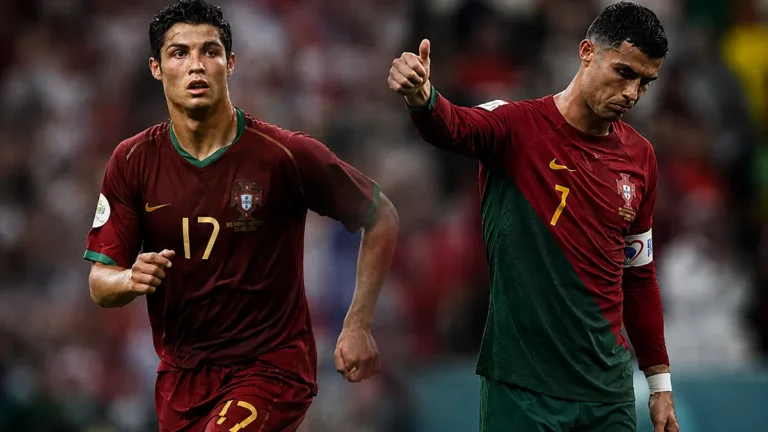 Cristiano Ronaldo thời trẻ và hiện tại trong màu áo Bồ Đào Nha